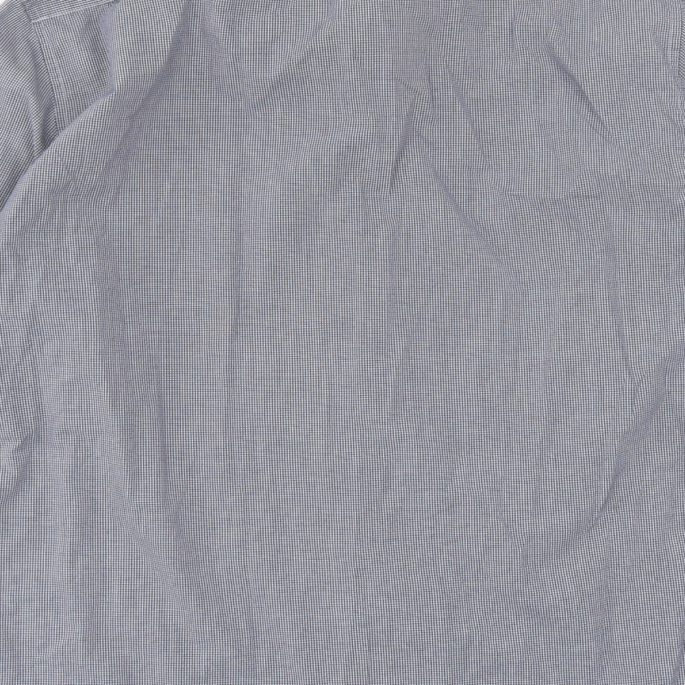 Marks and Spencer Mens Blue Plaid Polyester  Button-Up Size 16.5 Collared Button