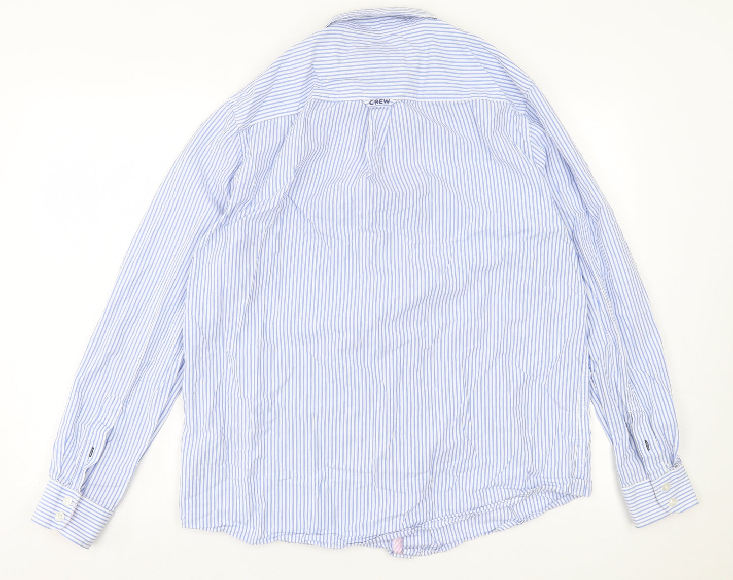 Crew Clothing Mens Blue Striped Cotton  Button-Up Size L Collared Button