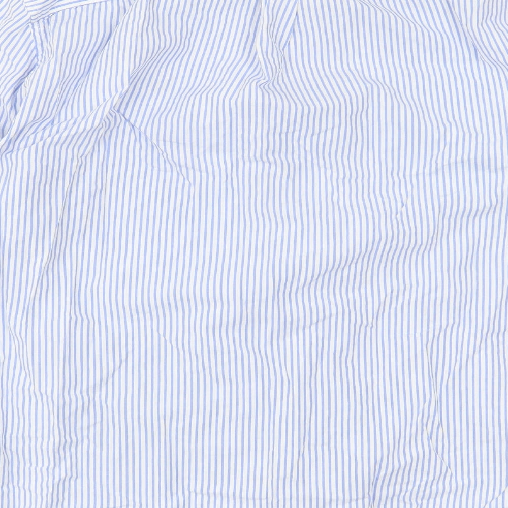 Crew Clothing Mens Blue Striped Cotton  Button-Up Size L Collared Button
