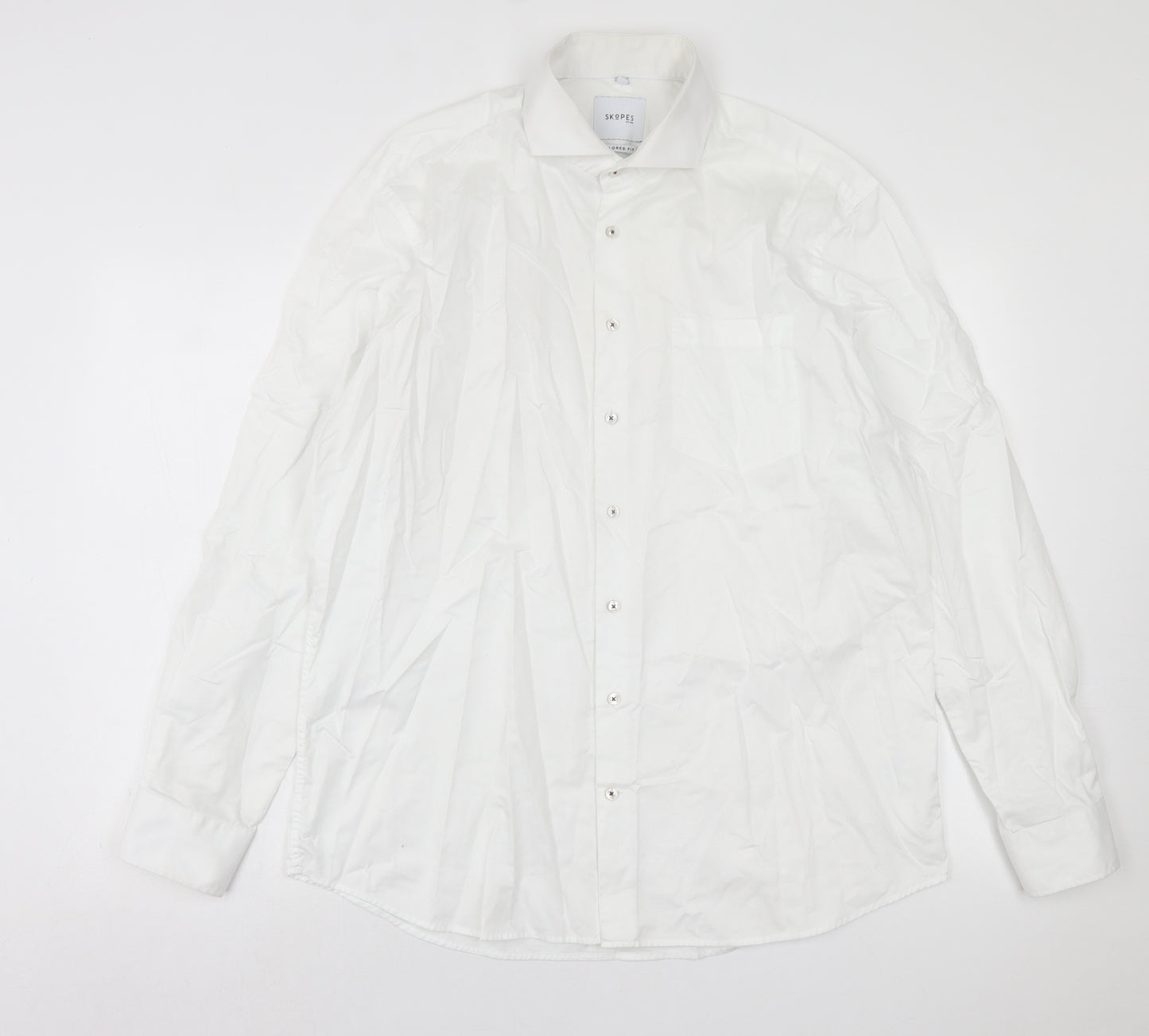 Skopes Mens White  Cotton  Button-Up Size 17 Collared Button