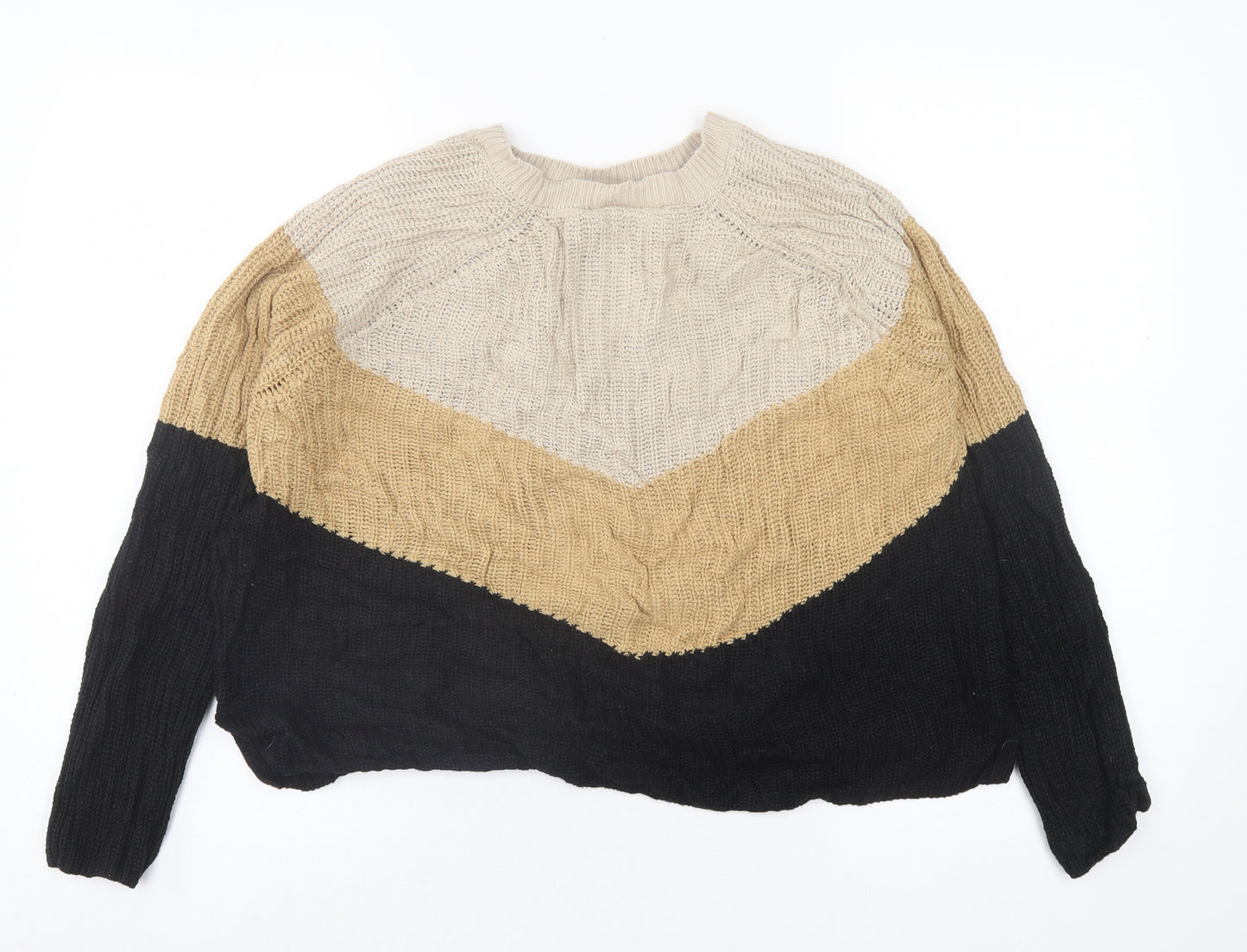 pep&co Womens Brown Crew Neck Striped Acrylic Pullover Jumper Size L