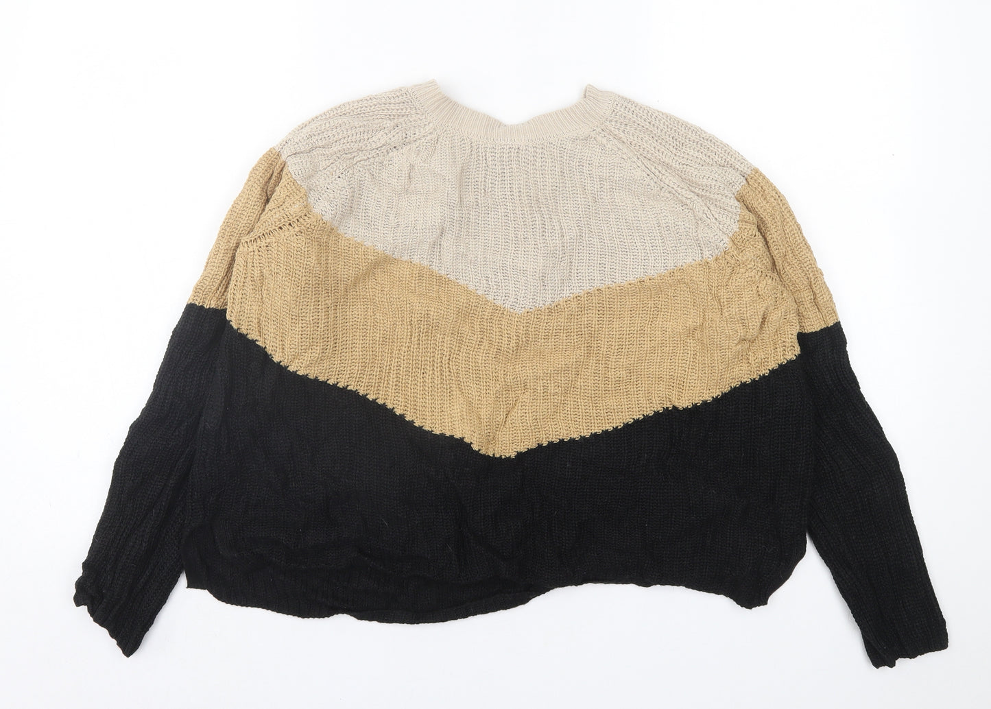 pep&co Womens Brown Crew Neck Striped Acrylic Pullover Jumper Size L