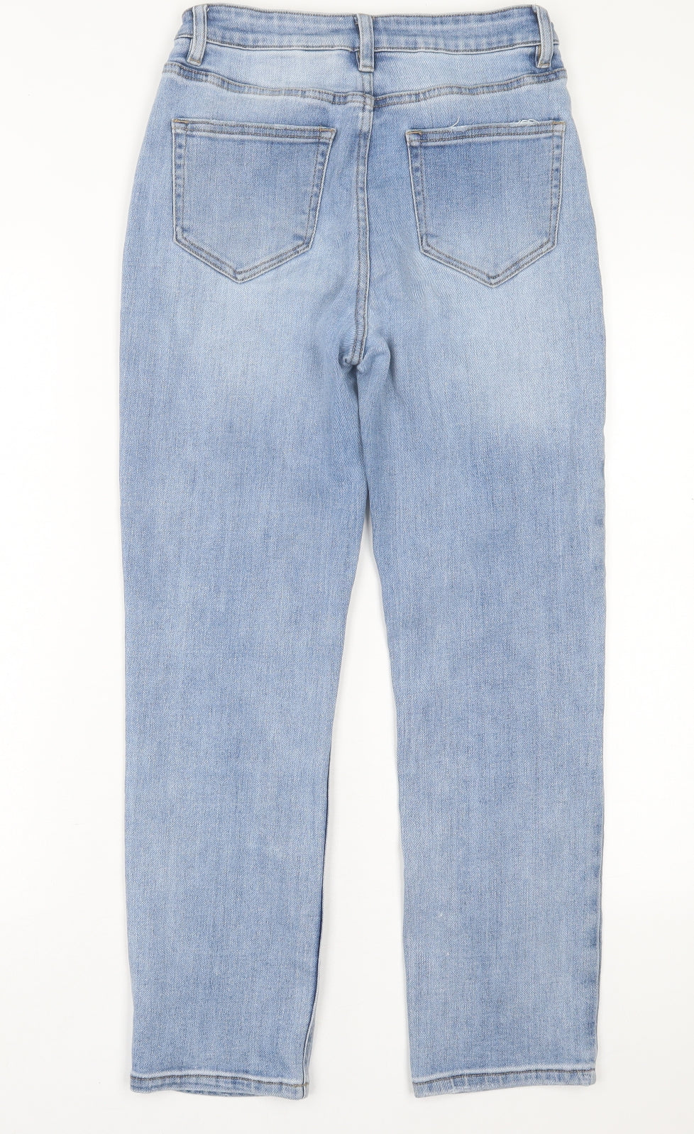 NEXT Womens Blue Geometric Cotton Straight Jeans Size 8 L27 in Regular Button