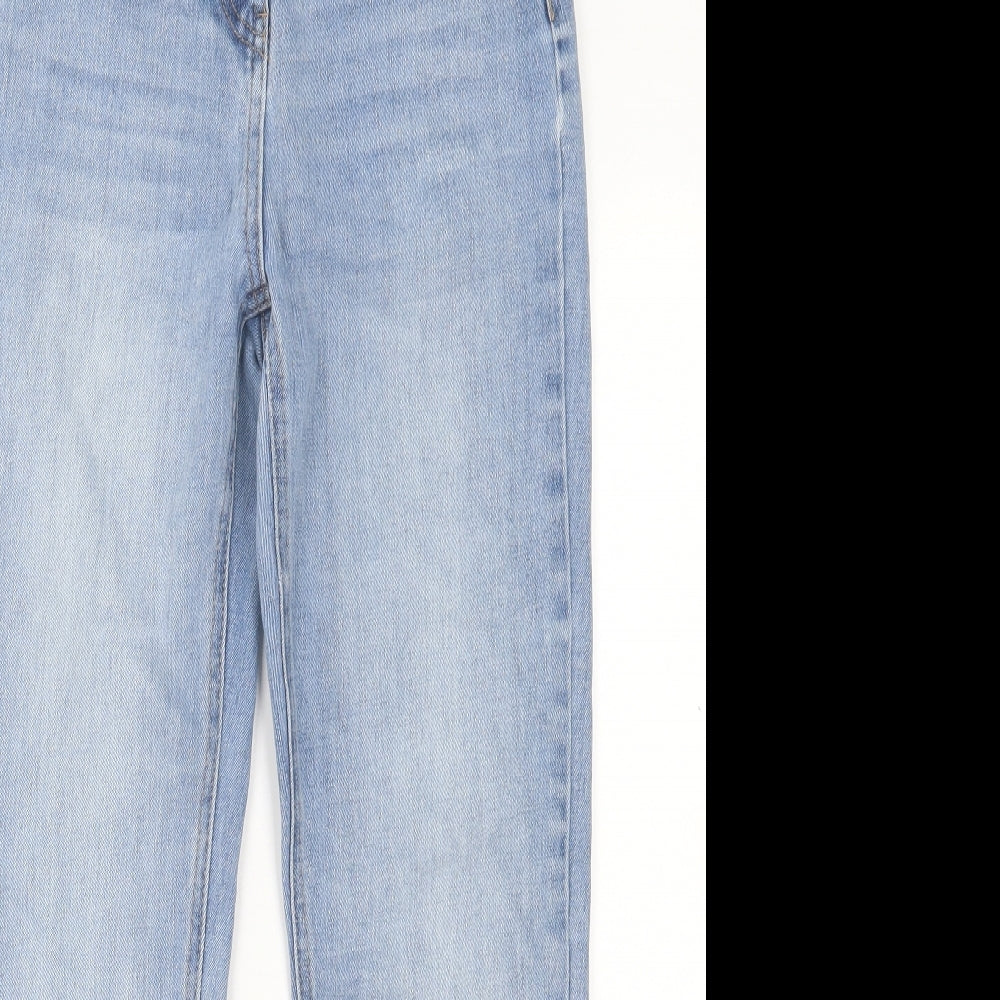 NEXT Womens Blue Geometric Cotton Straight Jeans Size 8 L27 in Regular Button