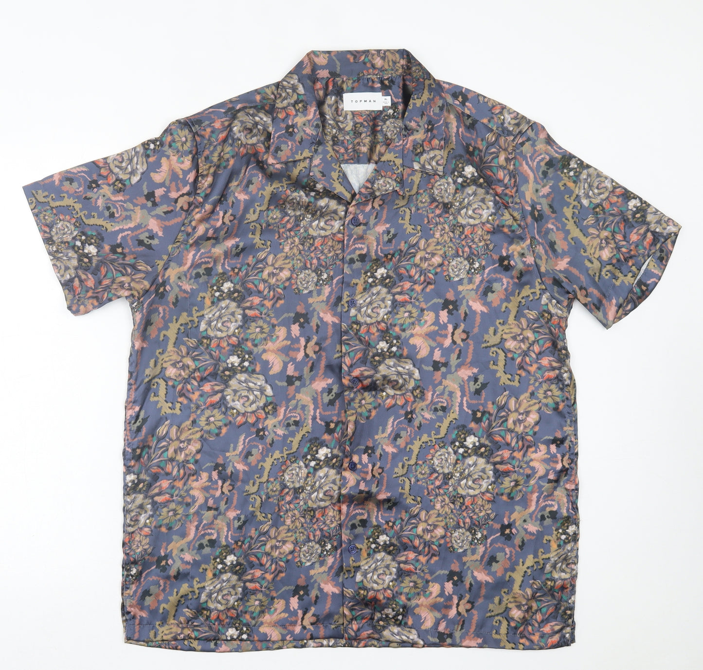 Topman Mens Multicoloured Geometric Polyester  Button-Up Size XL Collared Button