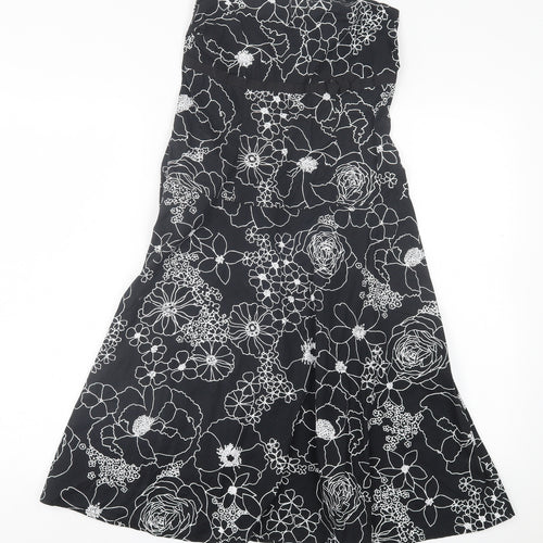Lipsy Womens Black Floral Cotton A-Line  Size S  Off the Shoulder Zip