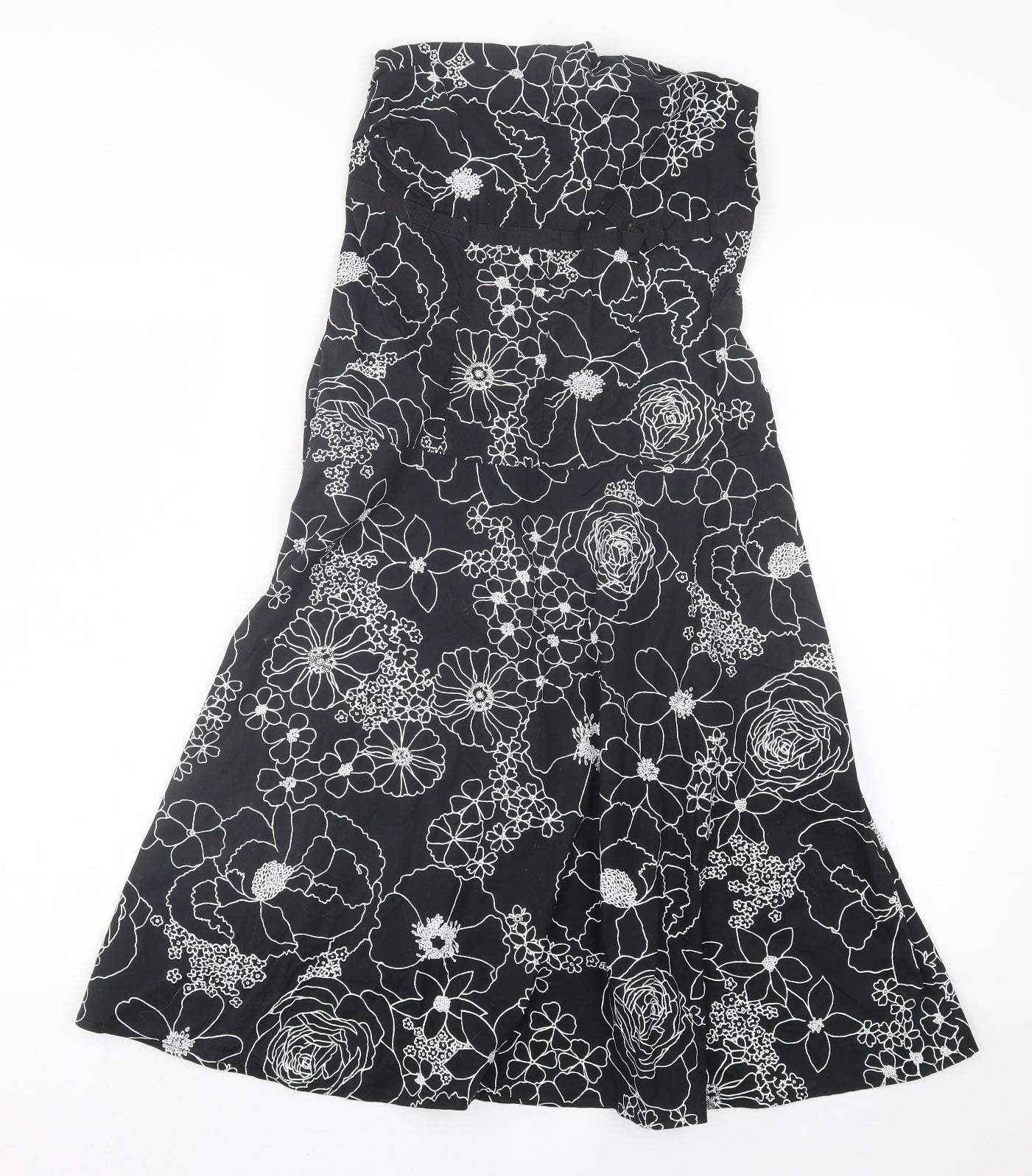 Lipsy Womens Black Floral Cotton A-Line  Size S  Off the Shoulder Zip