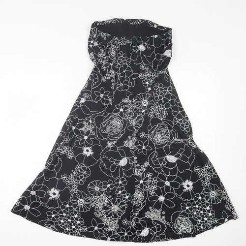 Lipsy Womens Black Floral Cotton A-Line  Size S  Off the Shoulder Zip