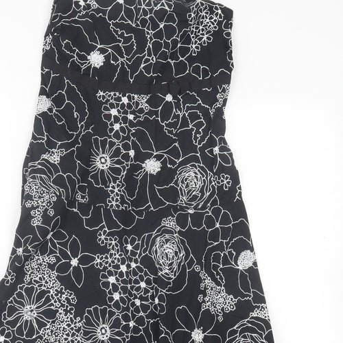 Lipsy Womens Black Floral Cotton A-Line  Size S  Off the Shoulder Zip