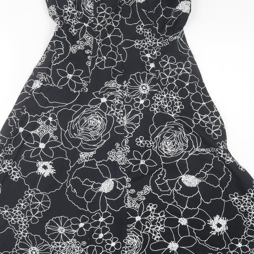 Lipsy Womens Black Floral Cotton A-Line  Size S  Off the Shoulder Zip