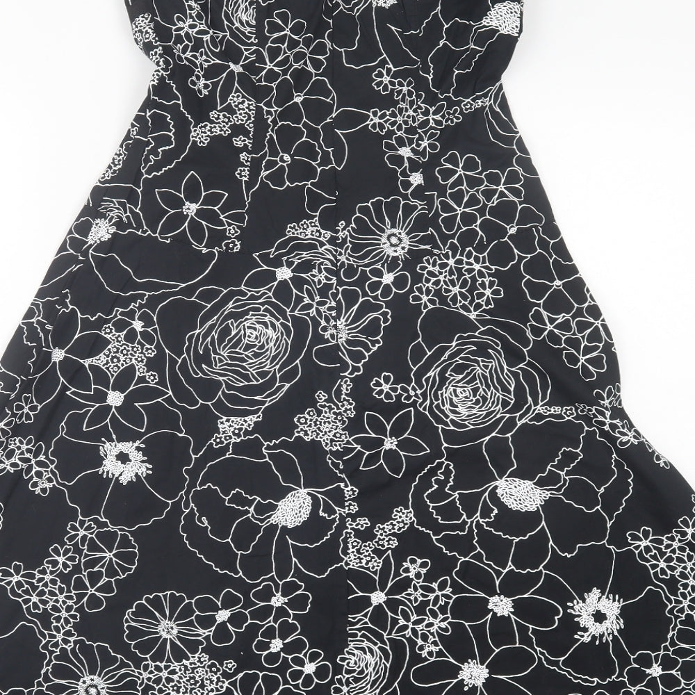 Lipsy Womens Black Floral Cotton A-Line  Size S  Off the Shoulder Zip