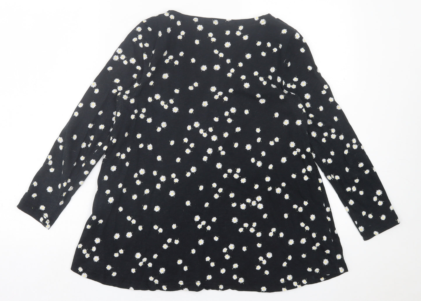 Joules Womens Black Floral Cotton Basic T-Shirt Size 8 V-Neck