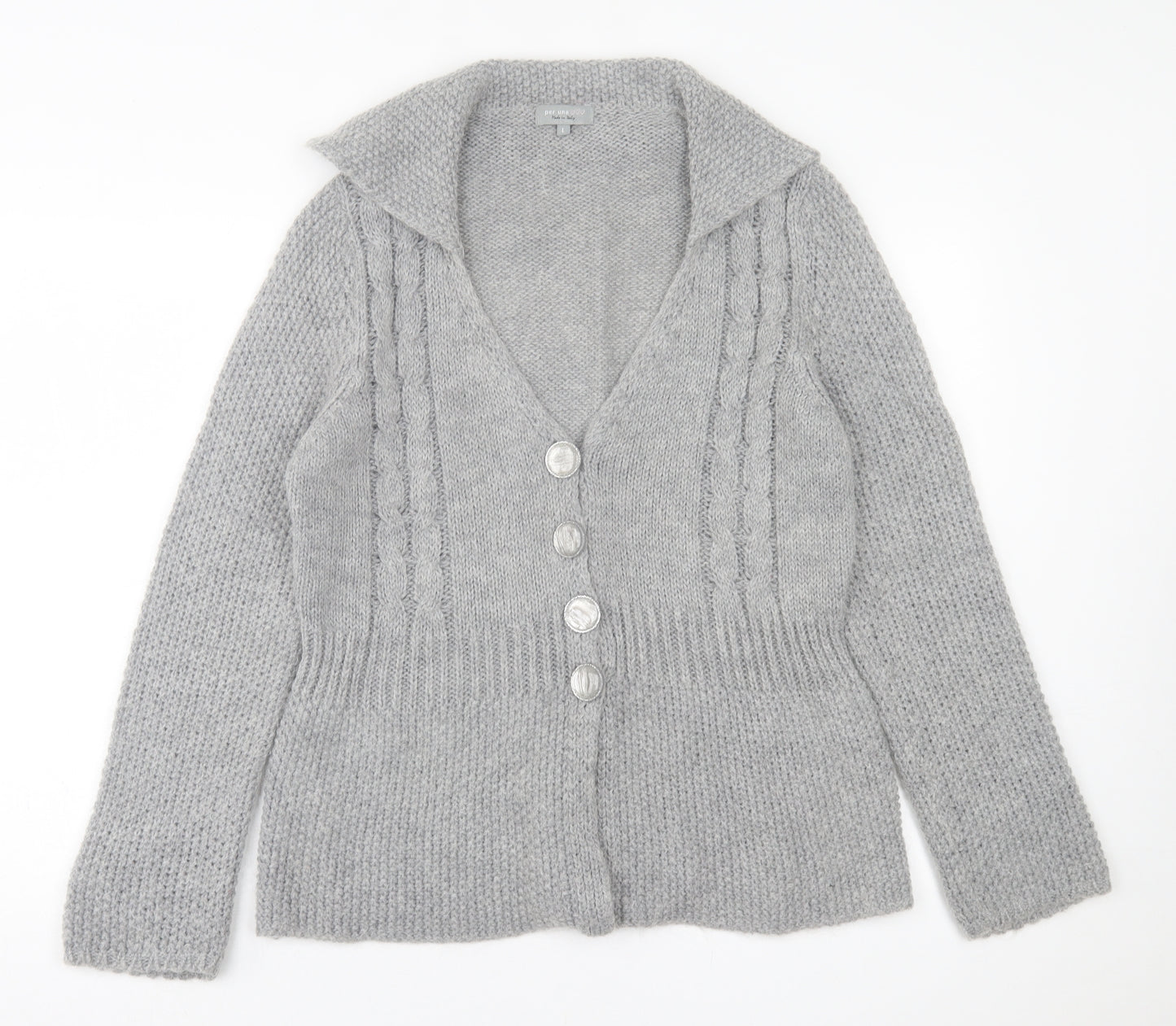 Per Una Womens Grey V-Neck  Acrylic Cardigan Jumper Size M