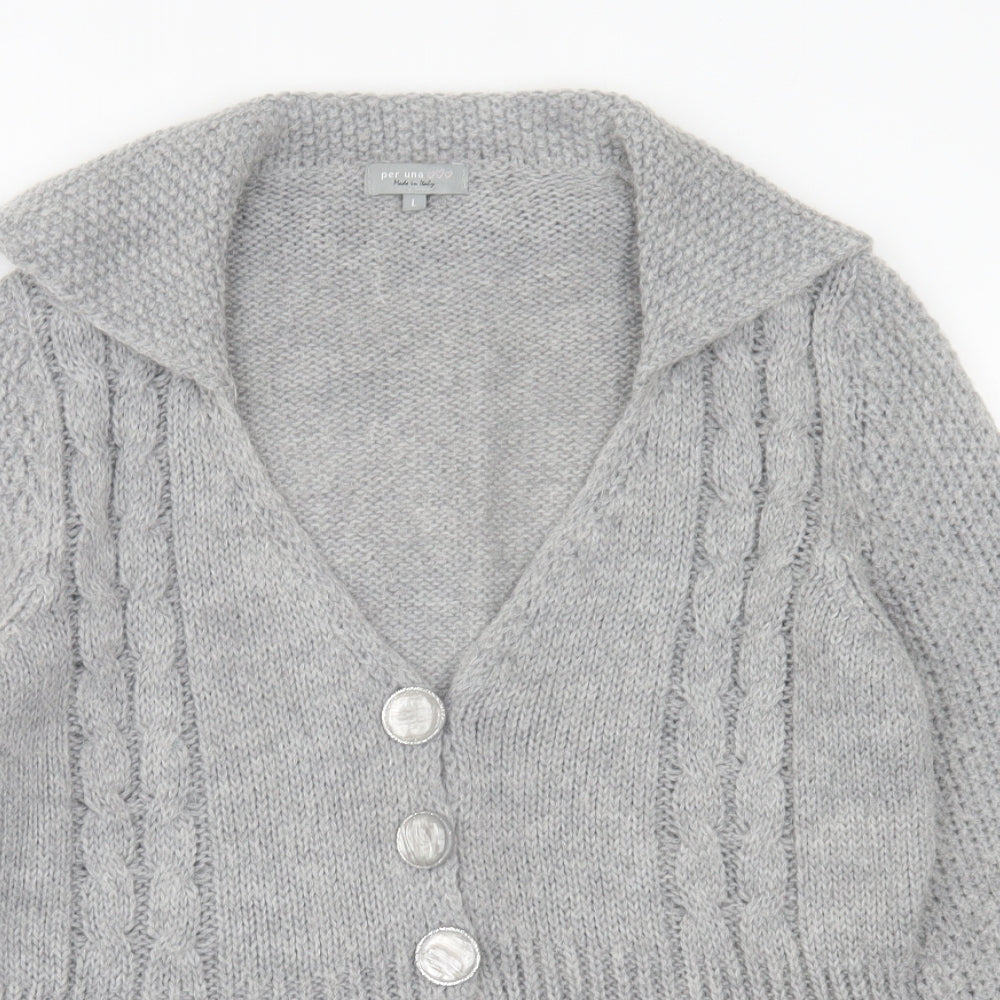 Per Una Womens Grey V-Neck  Acrylic Cardigan Jumper Size M