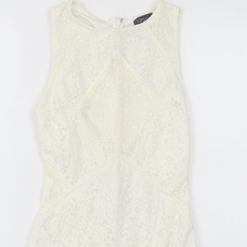 Topshop Womens White Floral Nylon A-Line  Size 10  Crew Neck Zip