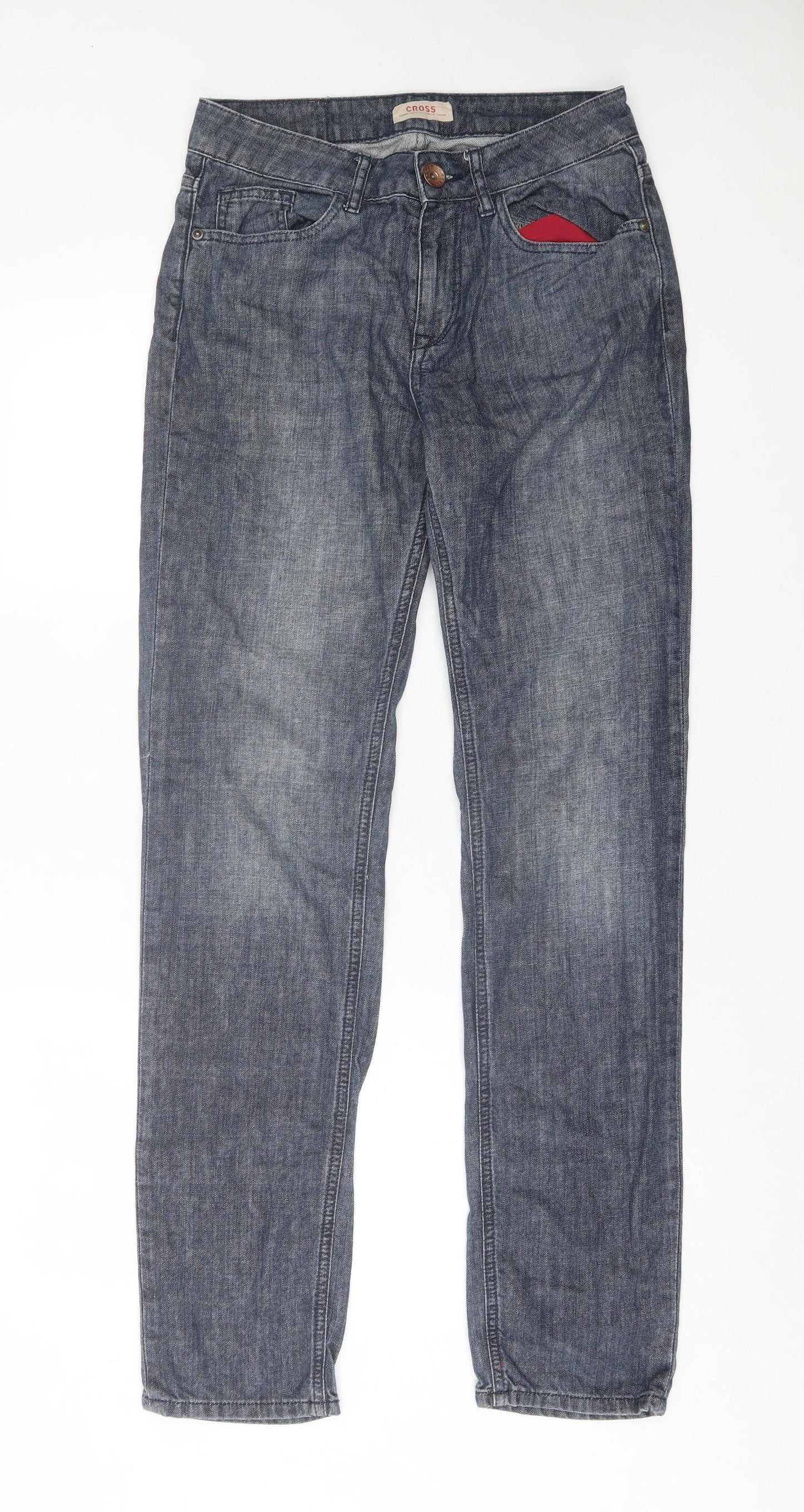Cross Mens Blue  Cotton Straight Jeans Size 29 in L32 in Regular Button