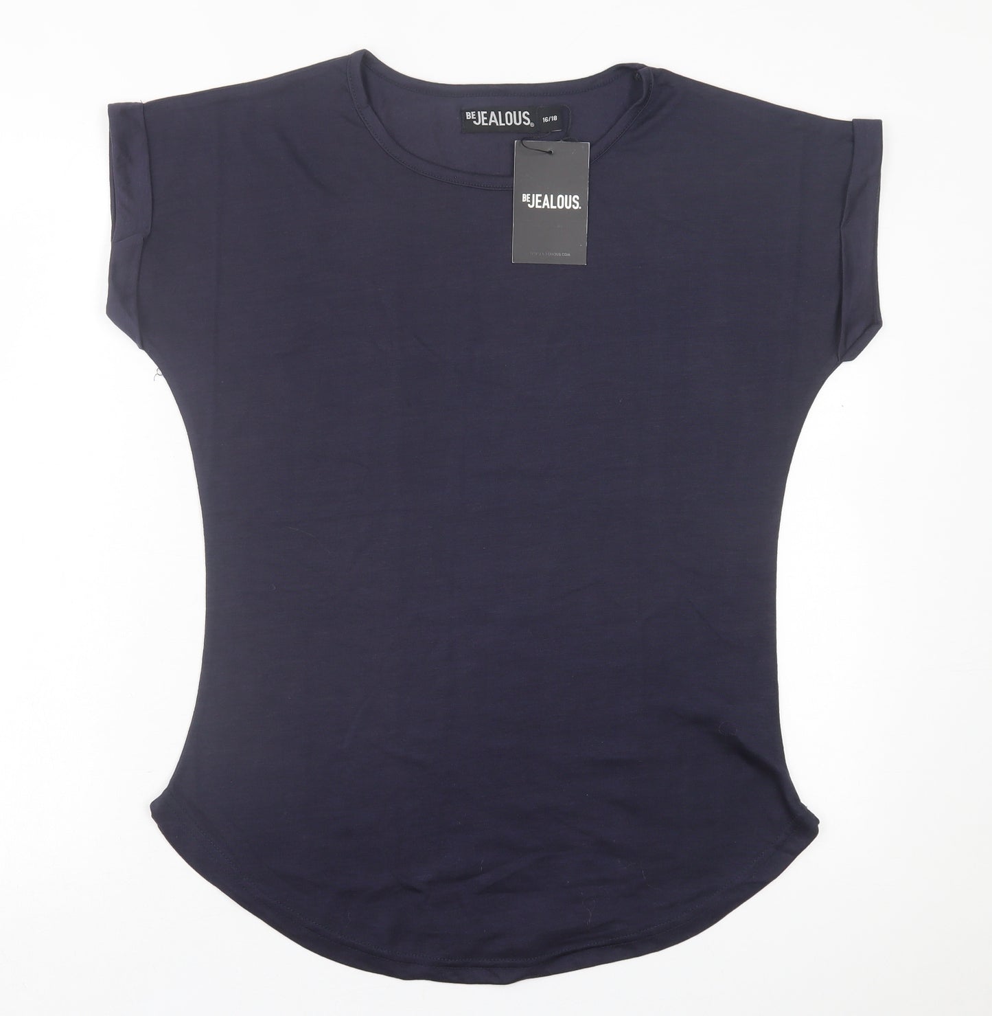 Be Jealous Womens Blue  Viscose Basic T-Shirt Size 16 Crew Neck
