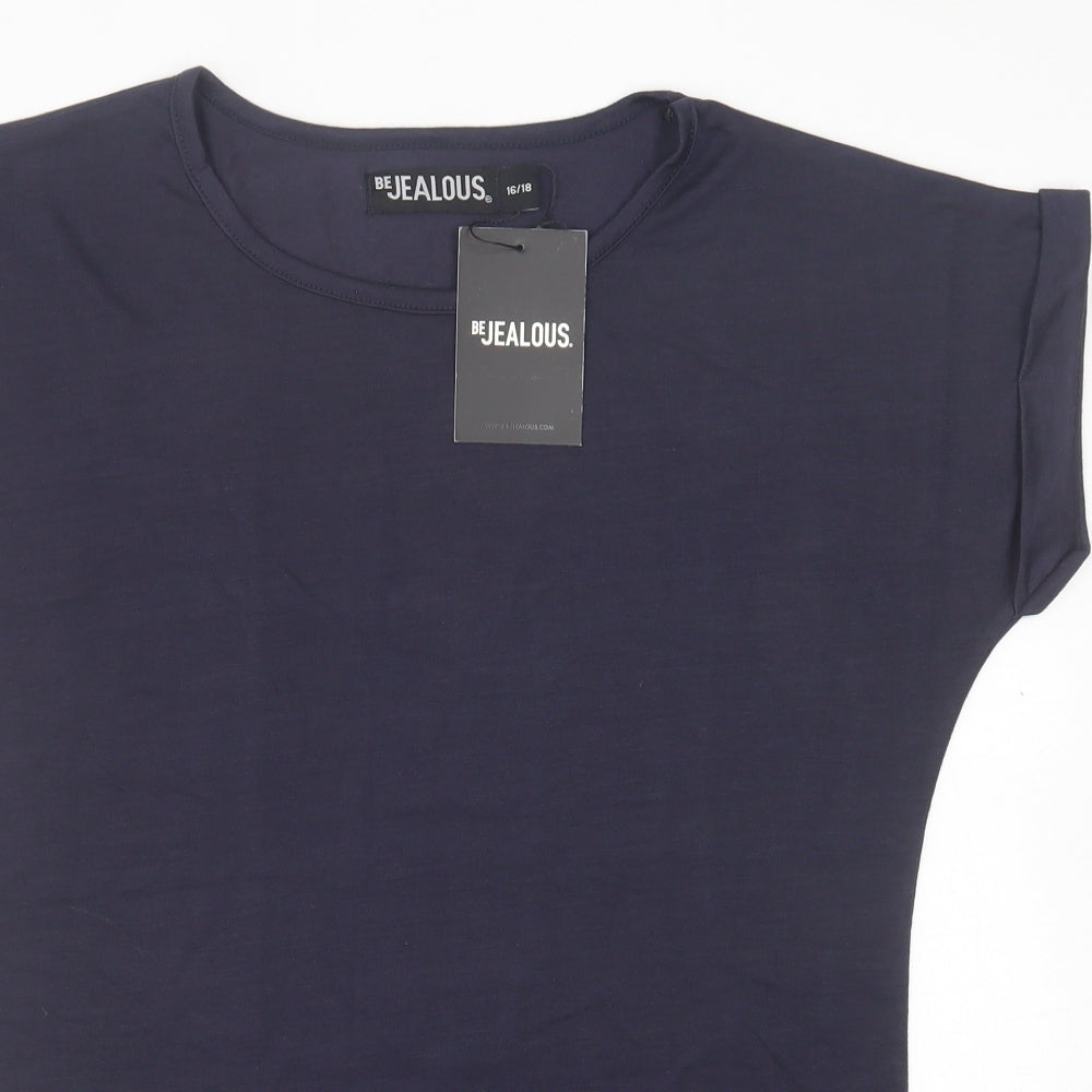 Be Jealous Womens Blue  Viscose Basic T-Shirt Size 16 Crew Neck