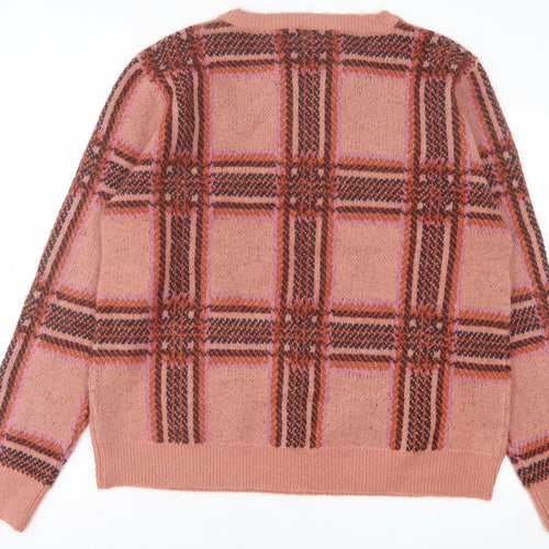 pep&co Womens Purple Crew Neck Plaid Acrylic Pullover Jumper Size XL