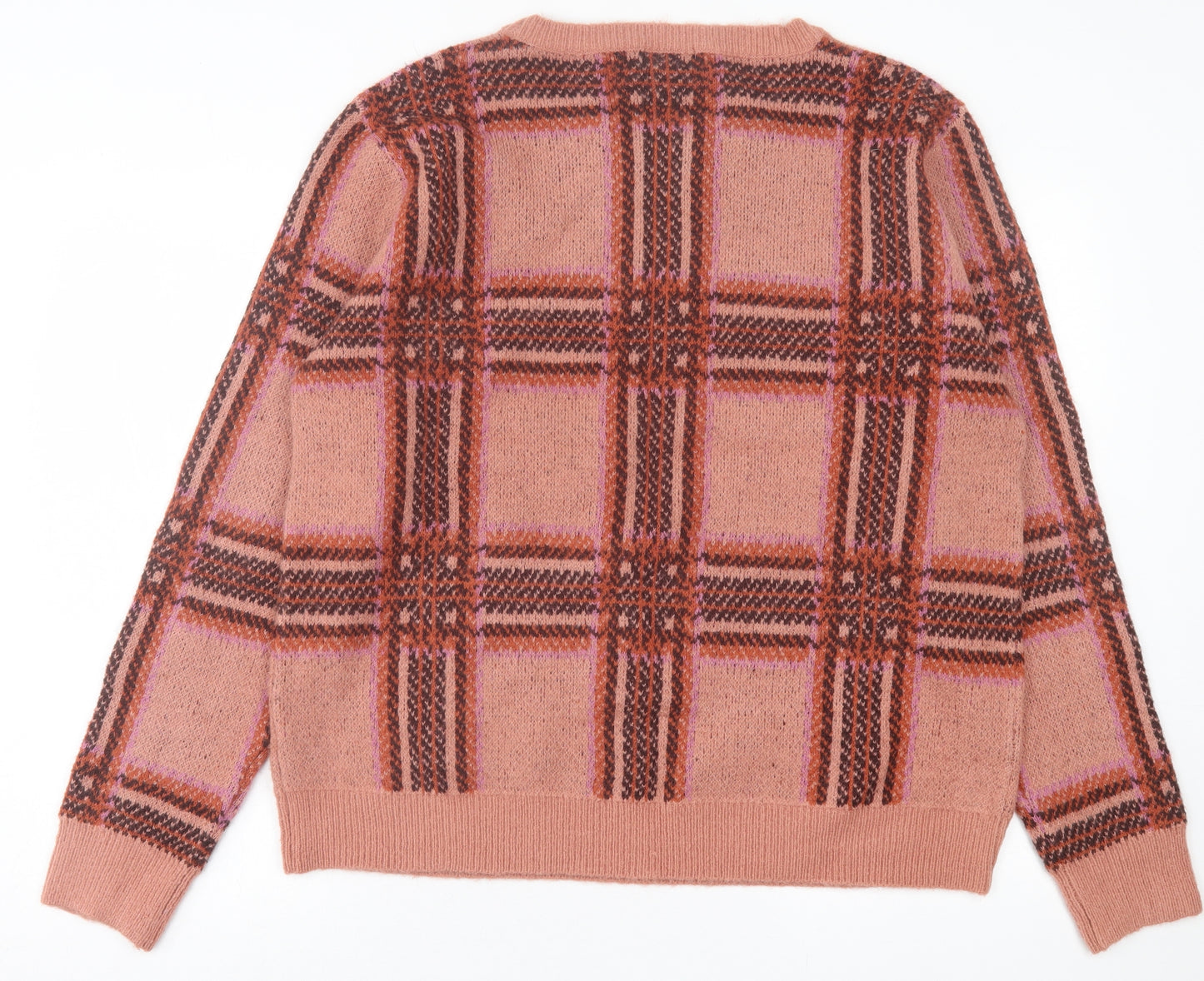 pep&co Womens Purple Crew Neck Plaid Acrylic Pullover Jumper Size XL