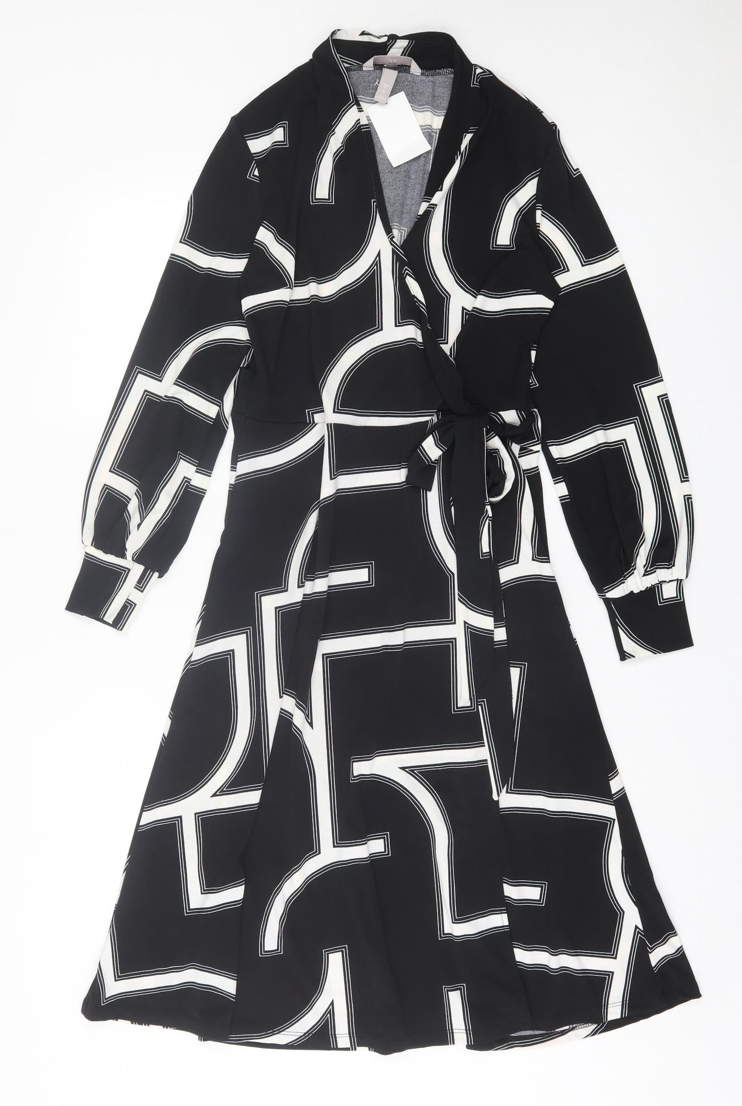H&M Womens Black Geometric Polyester A-Line  Size S  V-Neck Pullover