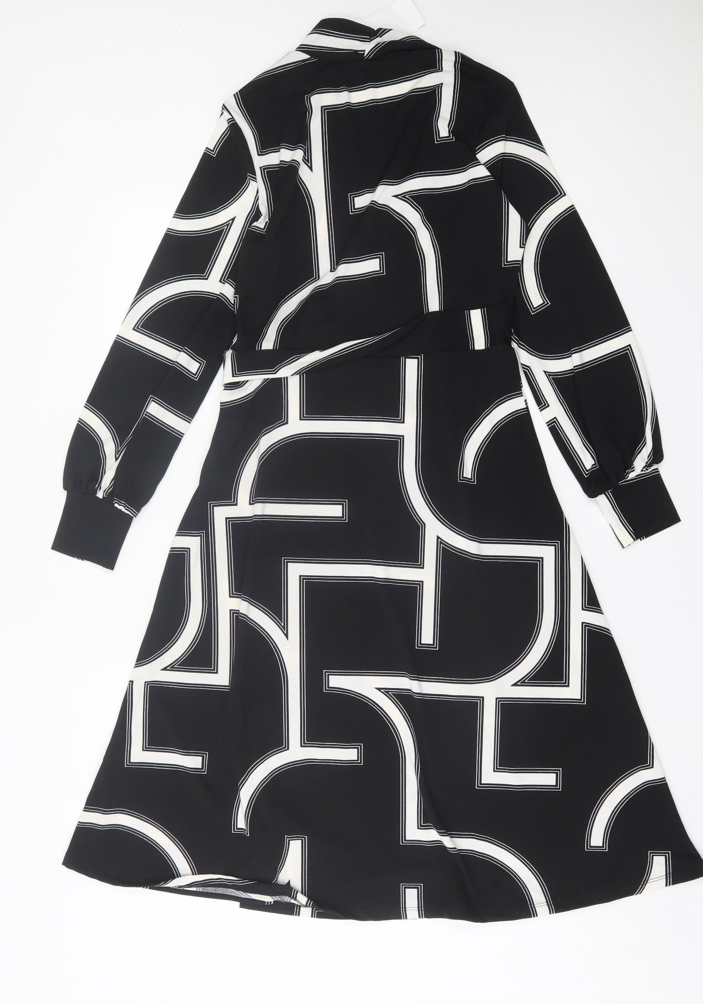 H&M Womens Black Geometric Polyester A-Line  Size S  V-Neck Pullover