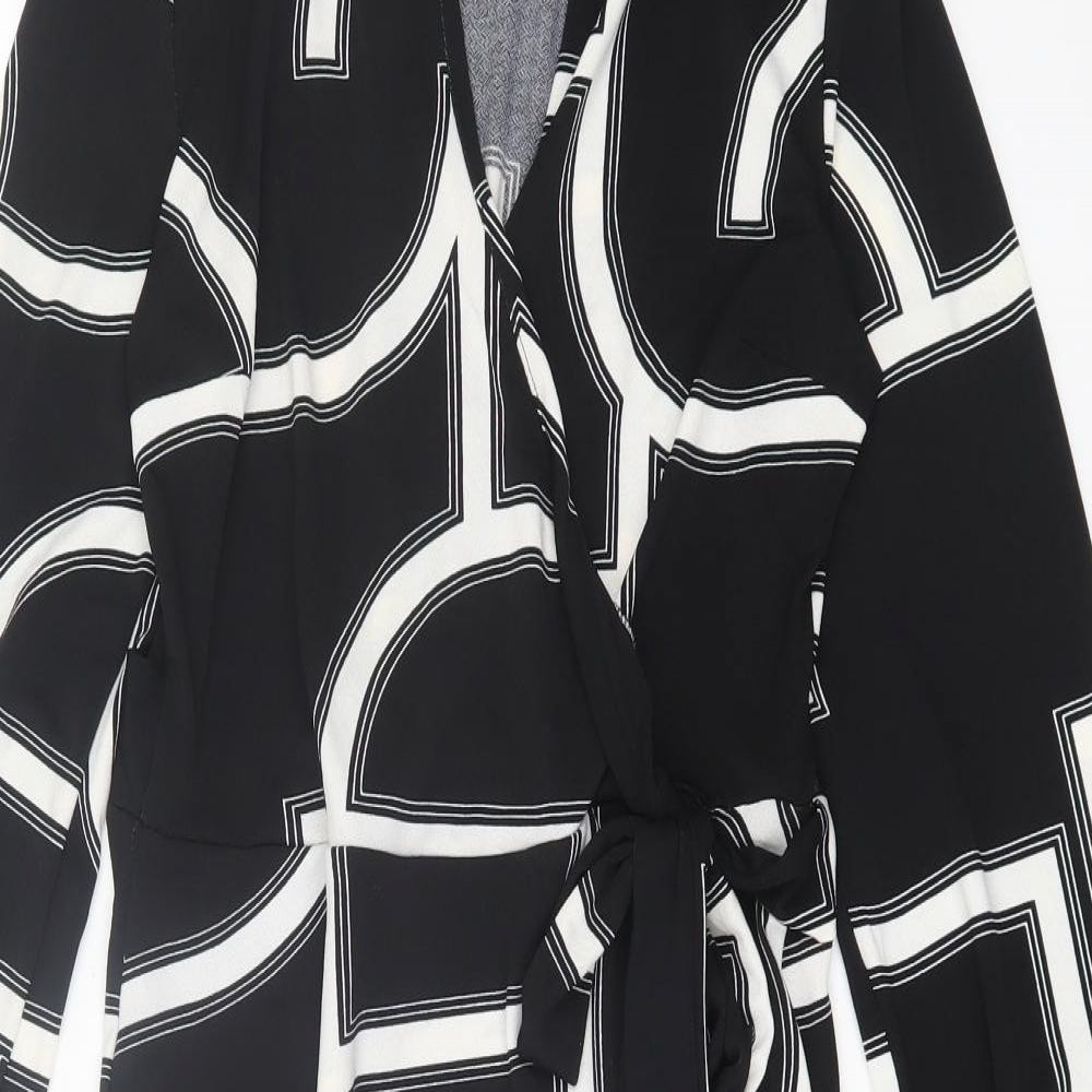H&M Womens Black Geometric Polyester A-Line  Size S  V-Neck Pullover