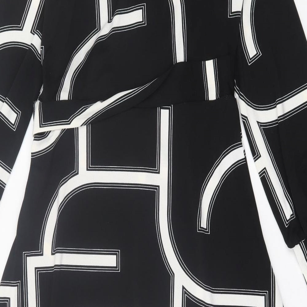 H&M Womens Black Geometric Polyester A-Line  Size S  V-Neck Pullover
