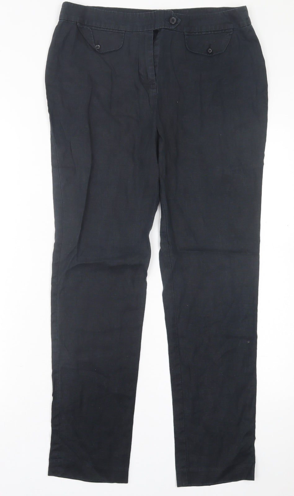 TU Womens Black  Linen Trousers  Size 10 L28 in Regular Button