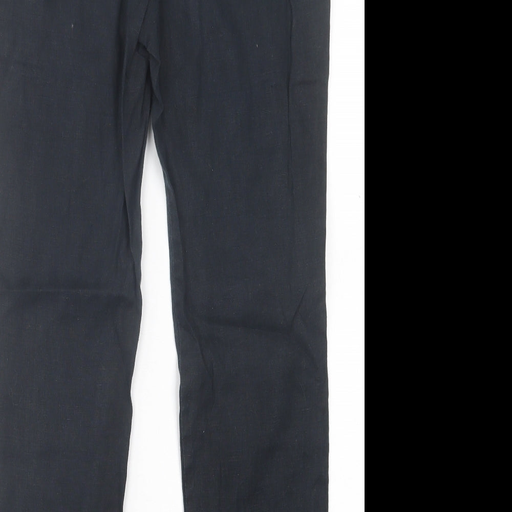 TU Womens Black  Linen Trousers  Size 10 L28 in Regular Button