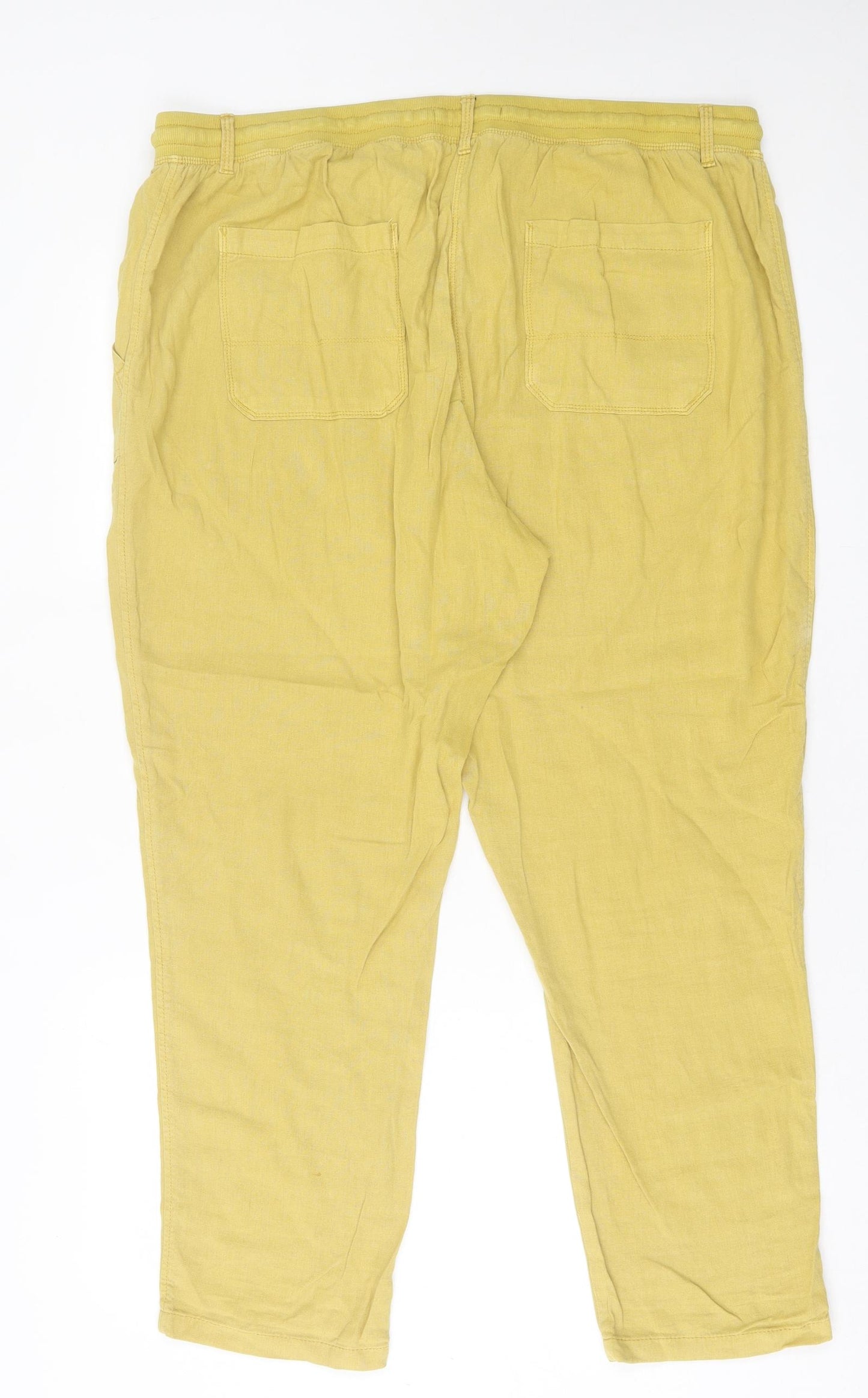 Marks and Spencer Womens Yellow  Linen Trousers  Size 18 L28 in Regular Tie
