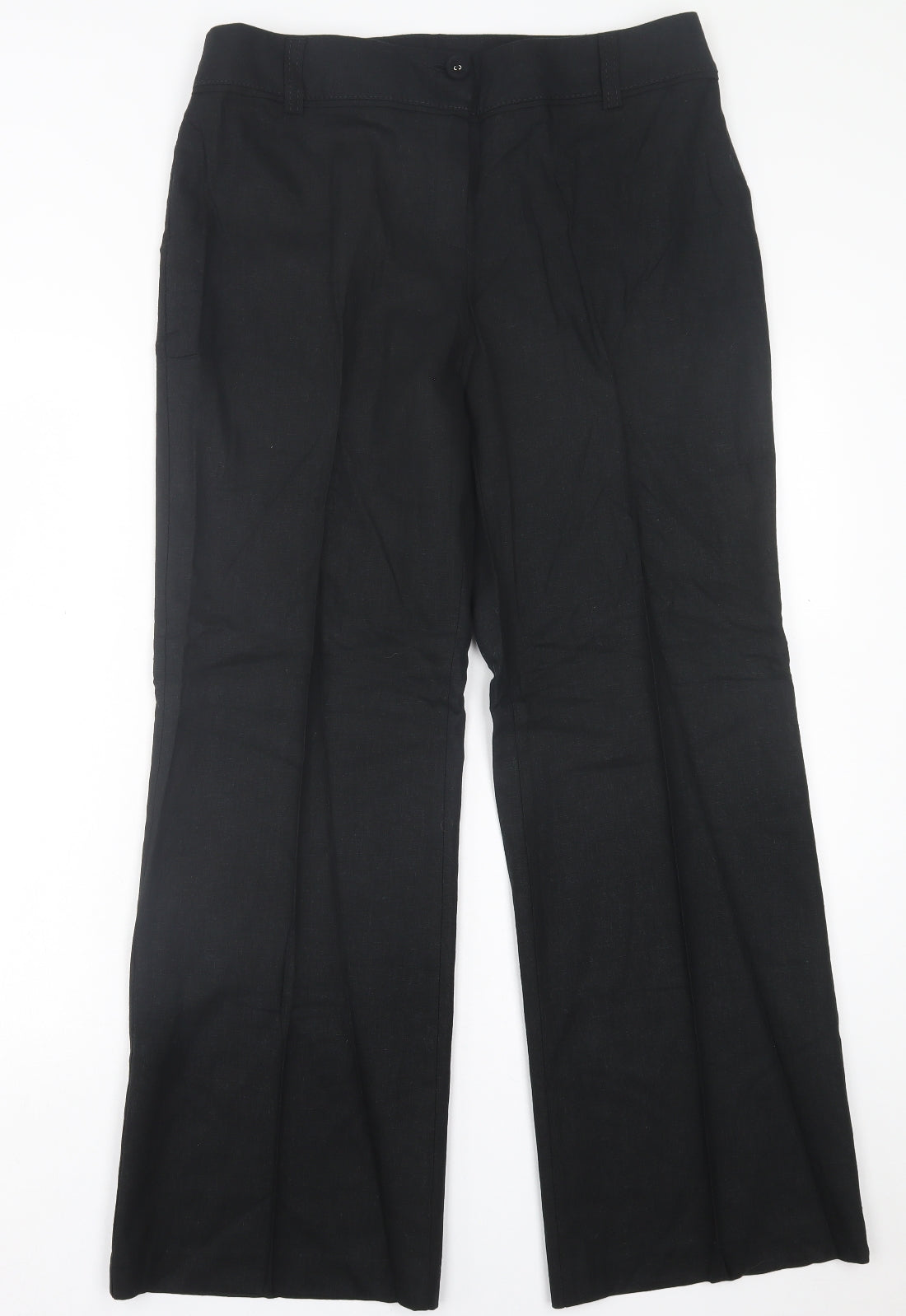 Marks and Spencer Womens Black  Linen Trousers  Size 14 L30 in Regular Button