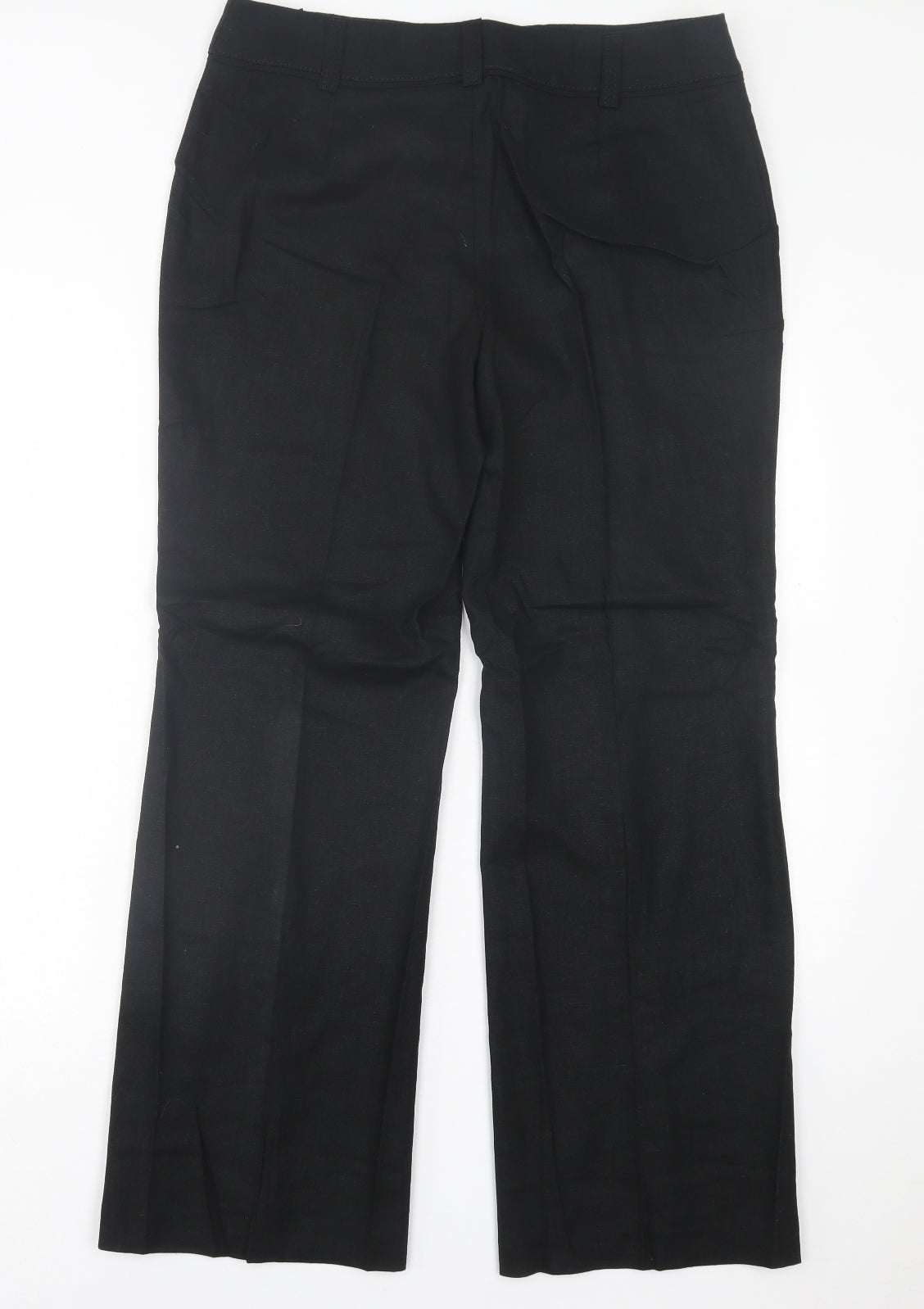 Marks and Spencer Womens Black  Linen Trousers  Size 14 L30 in Regular Button