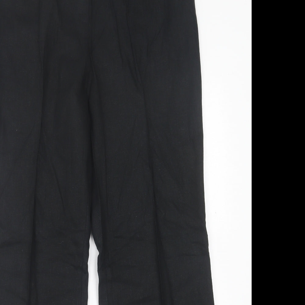 Marks and Spencer Womens Black  Linen Trousers  Size 14 L30 in Regular Button