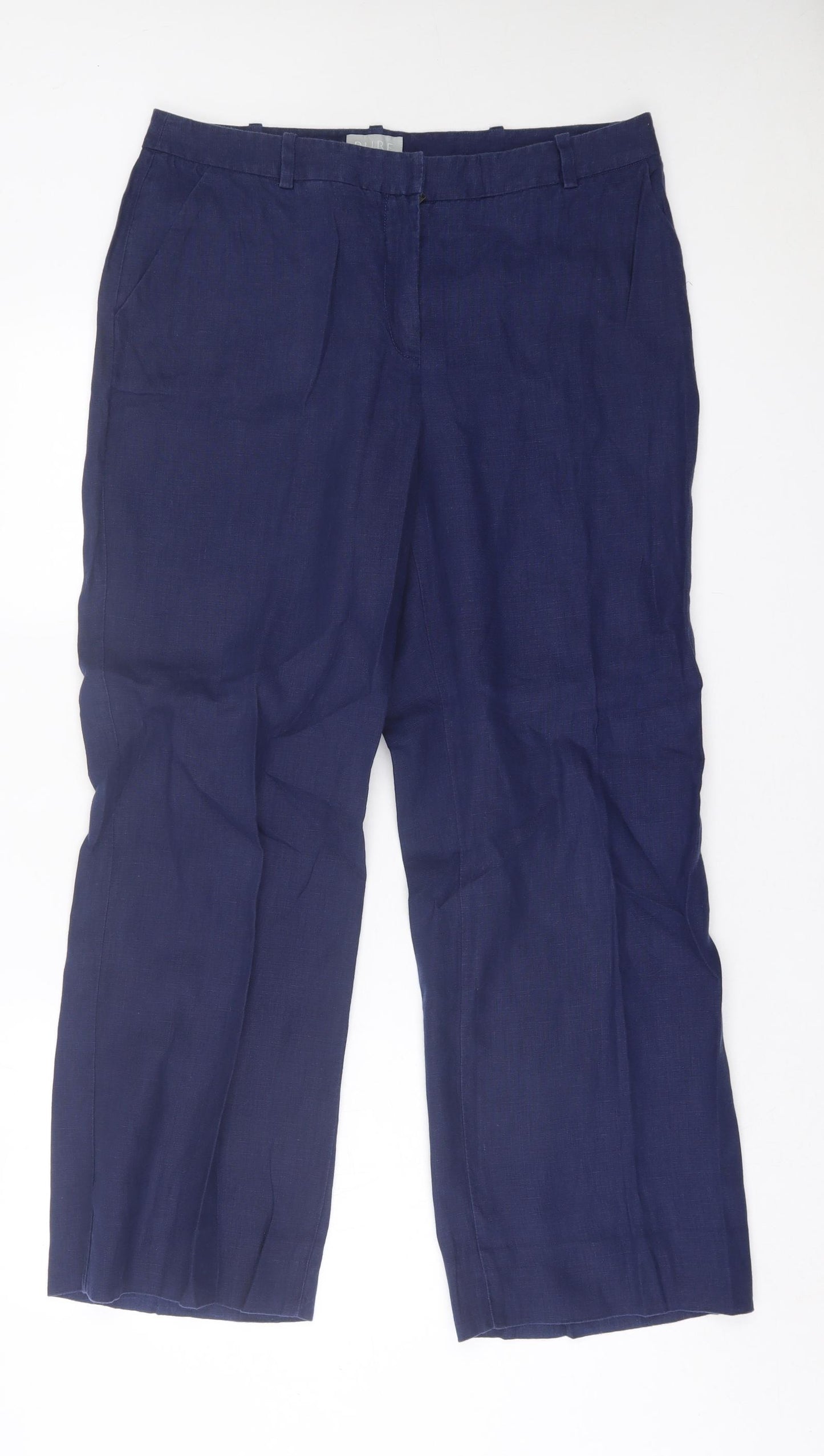Pure Womens Blue  Linen Trousers  Size 14 L30 in Regular Hook & Eye