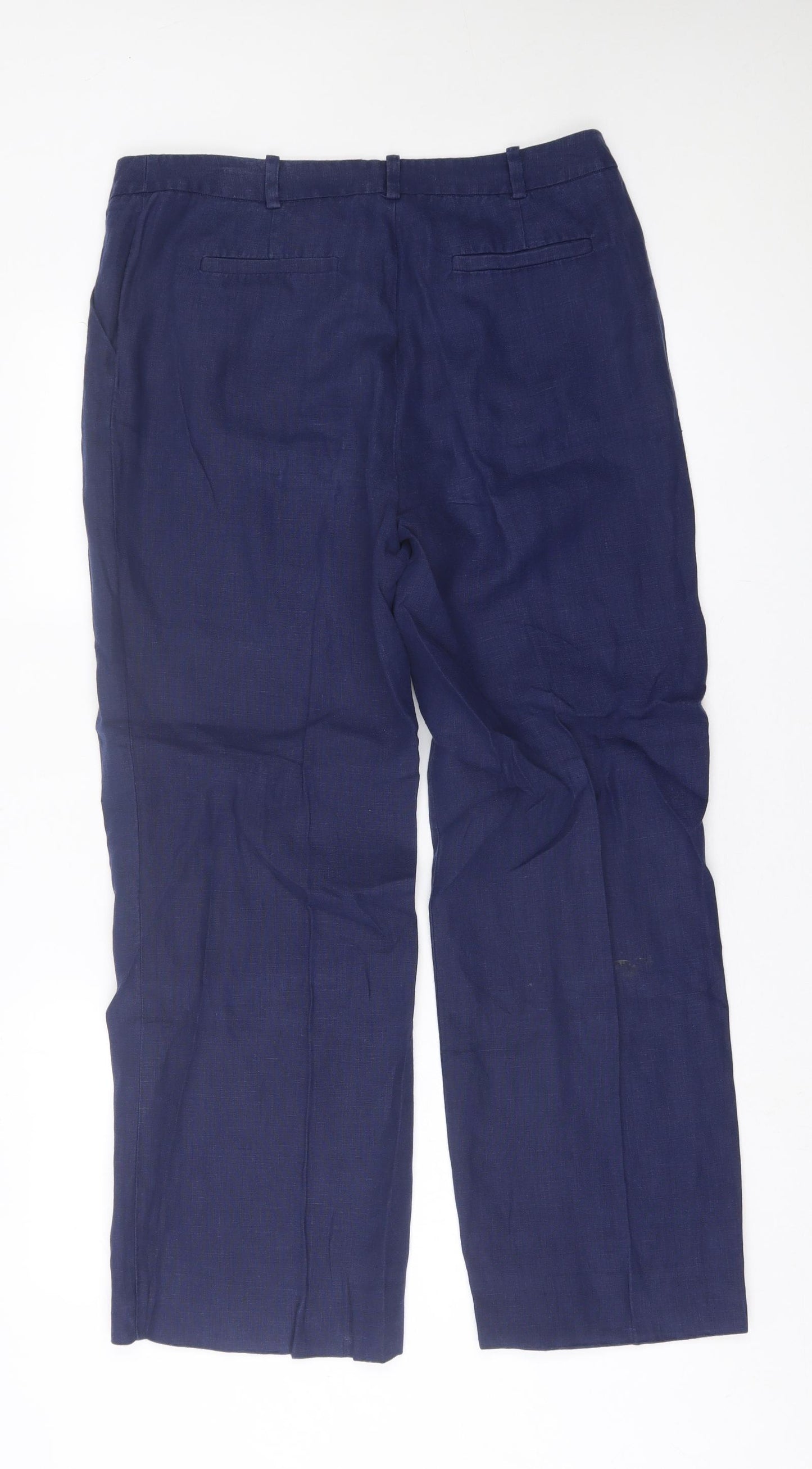 Pure Womens Blue  Linen Trousers  Size 14 L30 in Regular Hook & Eye