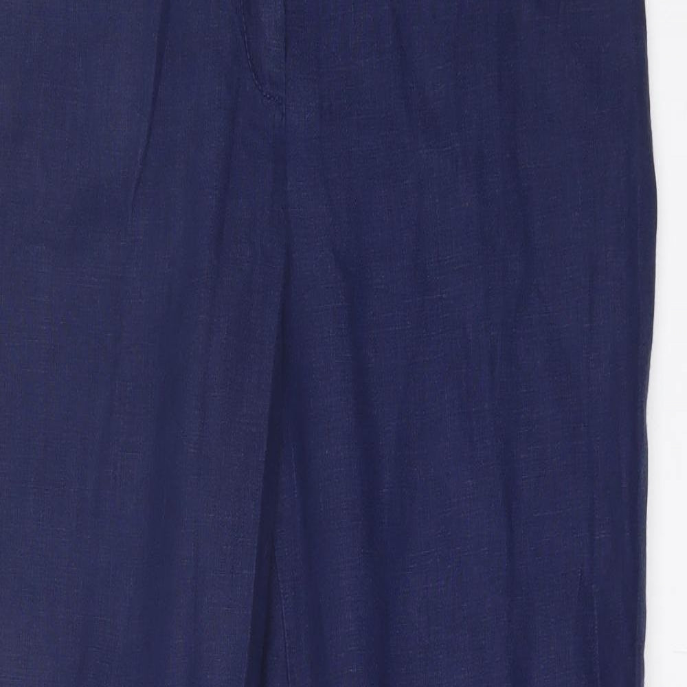 Pure Womens Blue  Linen Trousers  Size 14 L30 in Regular Hook & Eye