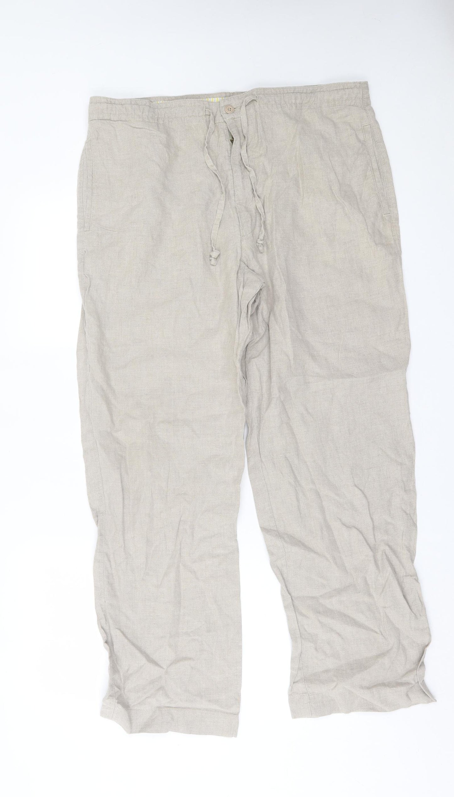Marks and Spencer Womens Beige  Linen Trousers  Size 38 in L31 in Regular Button