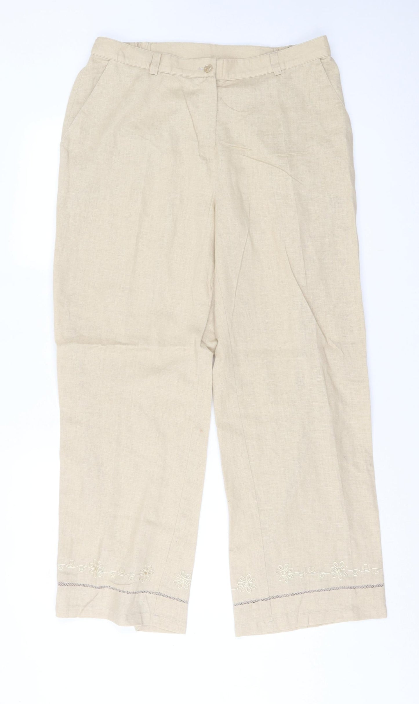 Damart Womens Beige  Linen Trousers  Size 16 L28 in Regular Button