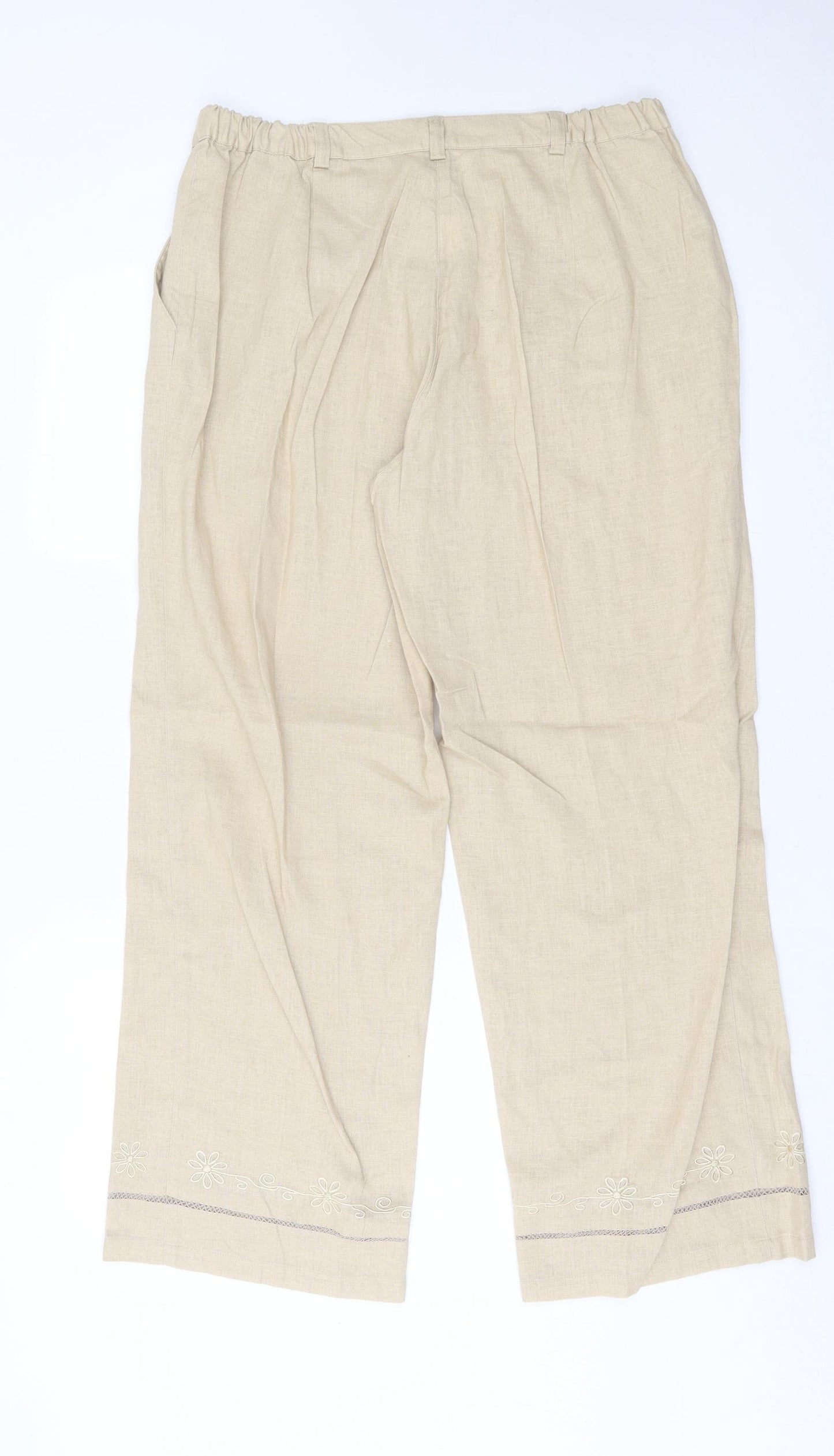 Damart Womens Beige  Linen Trousers  Size 16 L28 in Regular Button