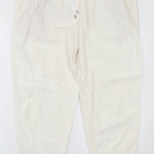 Marks and Spencer Womens White  Linen Trousers  Size 18 L25 in Regular Tie