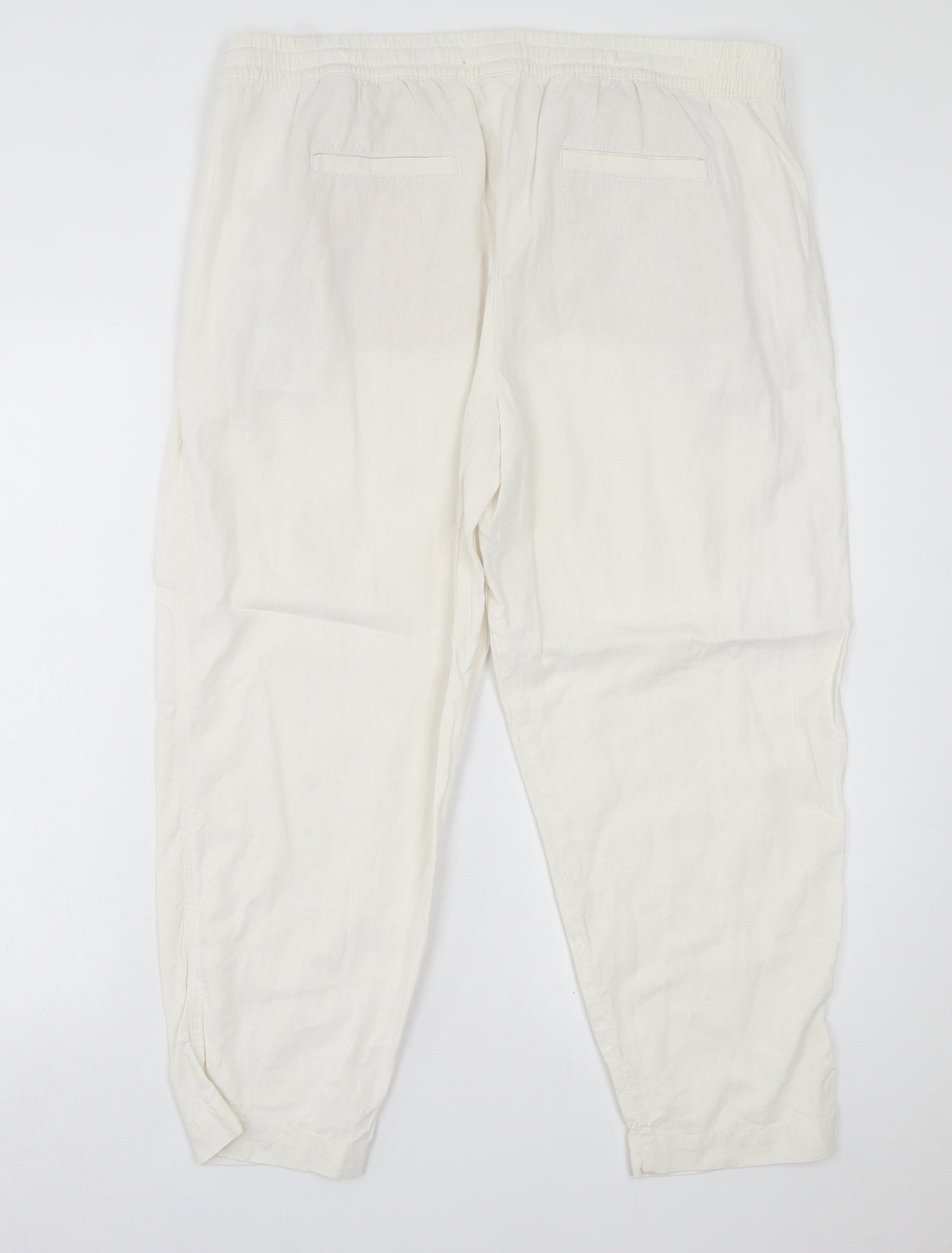 Marks and Spencer Womens White  Linen Trousers  Size 18 L25 in Regular Tie