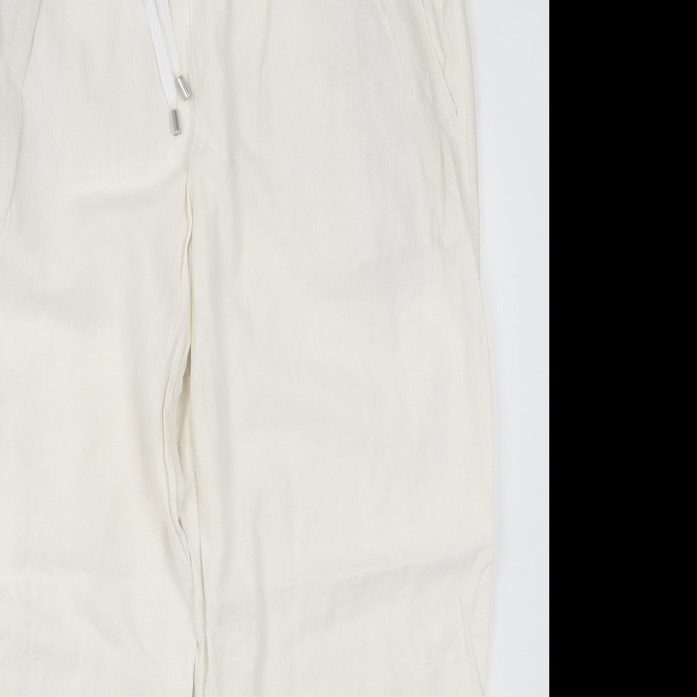 Marks and Spencer Womens White  Linen Trousers  Size 18 L25 in Regular Tie