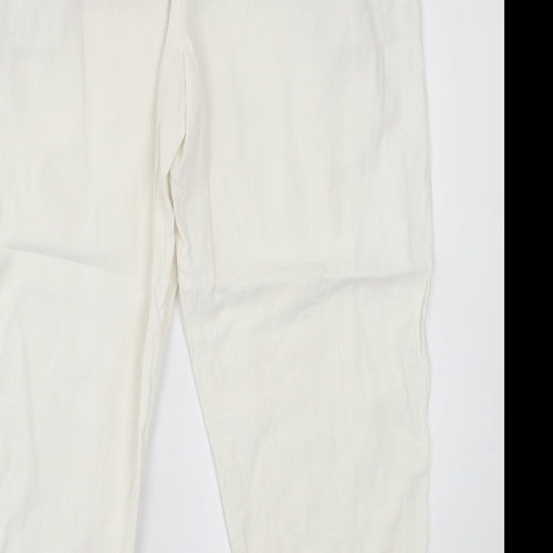 Marks and Spencer Womens White  Linen Trousers  Size 18 L25 in Regular Tie