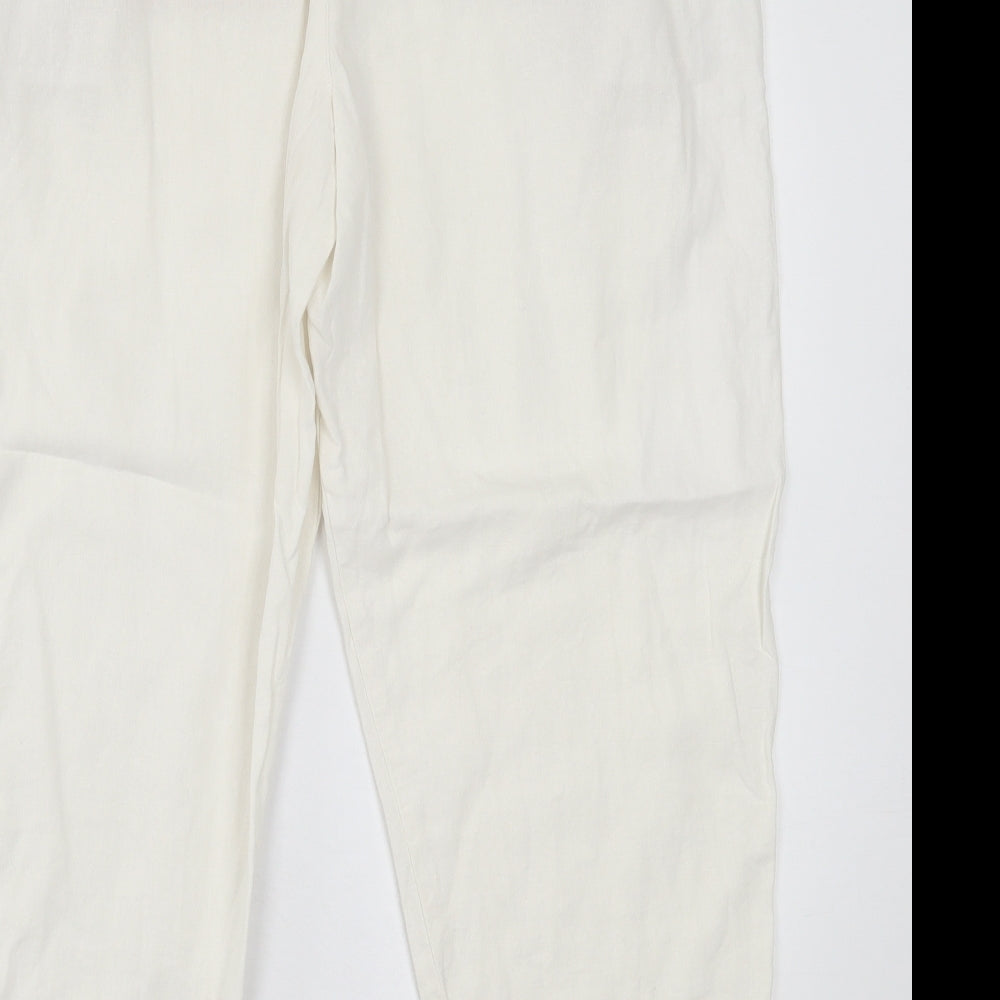 Marks and Spencer Womens White  Linen Trousers  Size 18 L25 in Regular Tie