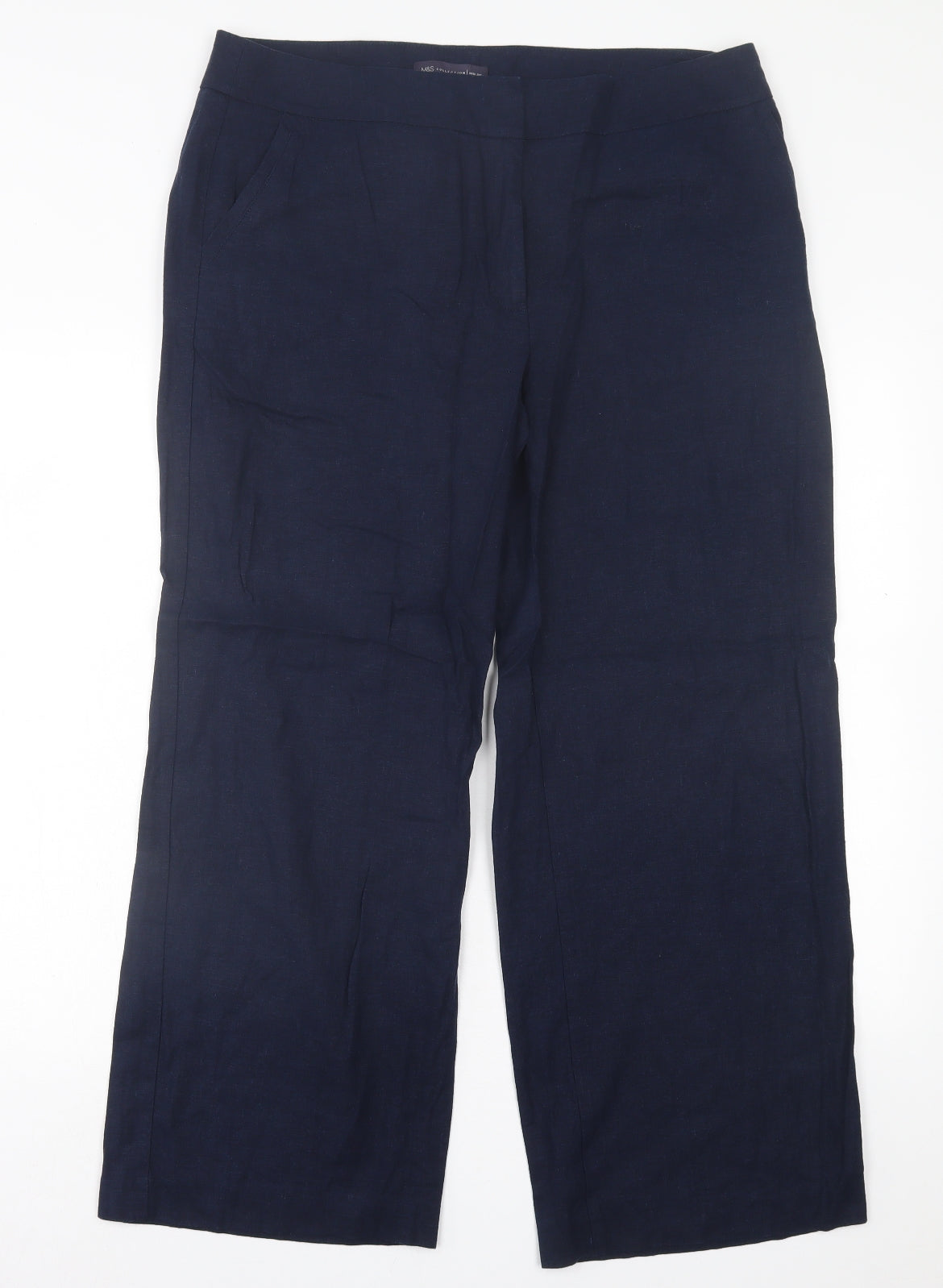 Marks and Spencer Womens Blue  Linen Trousers  Size 16 L28 in Regular Hook & Eye