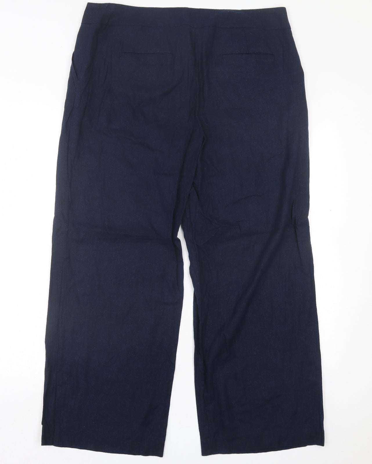 Marks and Spencer Womens Blue  Linen Trousers  Size 16 L28 in Regular Hook & Eye