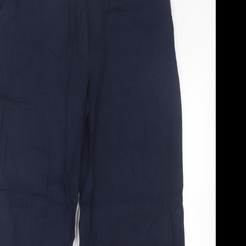 Marks and Spencer Womens Blue  Linen Trousers  Size 16 L28 in Regular Hook & Eye