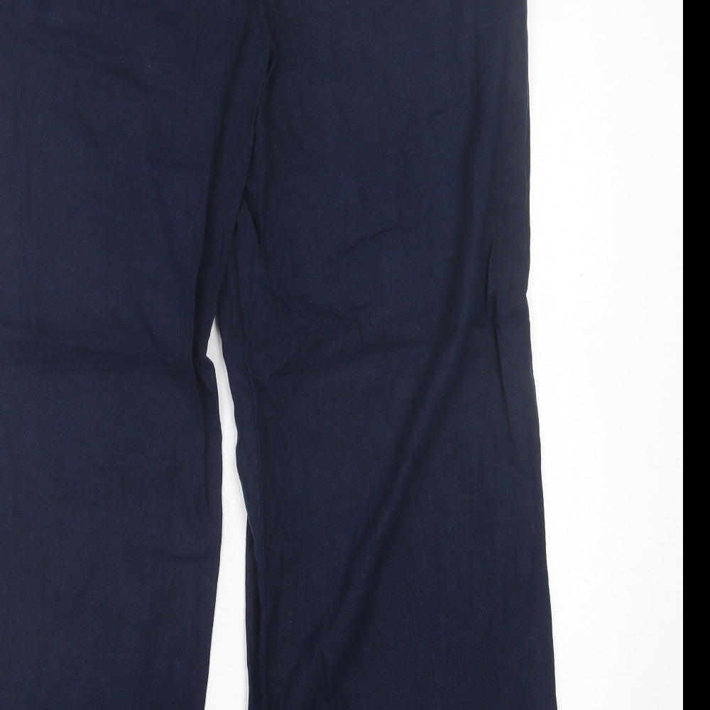Marks and Spencer Womens Blue  Linen Trousers  Size 16 L28 in Regular Hook & Eye