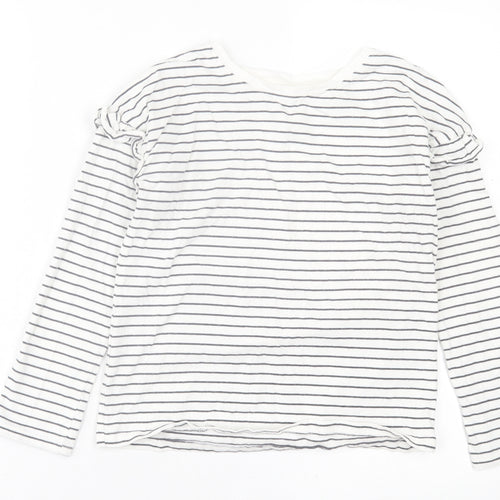 NEXT Girls White Striped Cotton Basic Casual Size 11 Years Crew Neck Pullover
